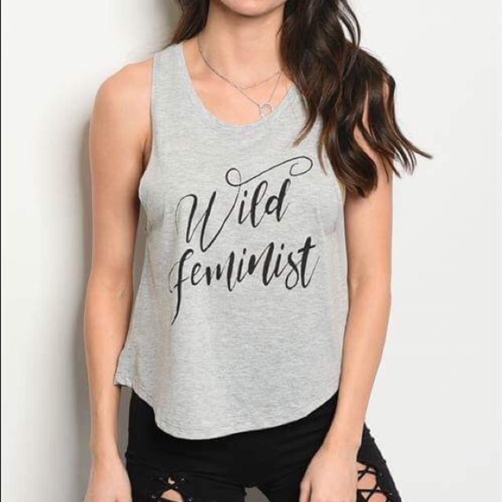 NWT Wild Feminist Grey Loose Graphic Tank - Picture 2 of 6